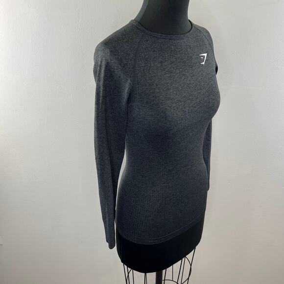 GYMSHARK Charcoal Gray Long Thumbhole Sleeve Activewear Pullover Top Size S - Picture 4 of 7